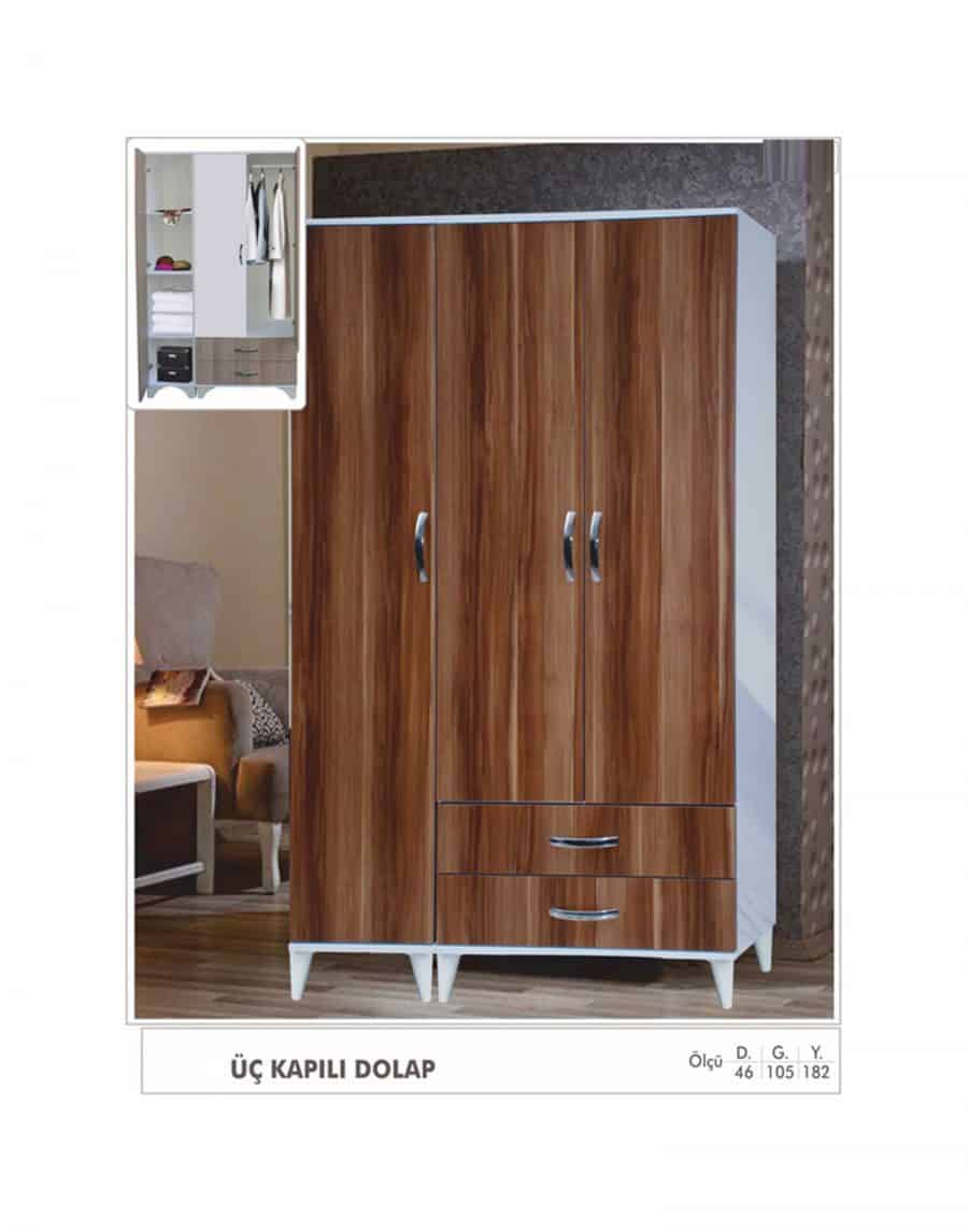 Ceviz 3 Kapılı Tek Gardolabı