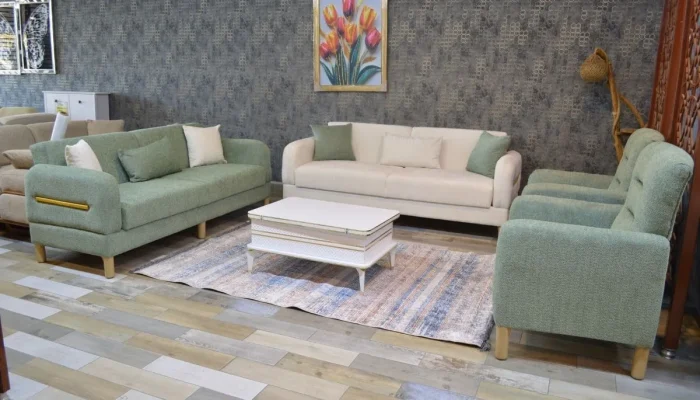 Fırat Mobilya Elif Oturma Grubu takımı açık yeşil krem taksit imkanı Bağcılar mağazası.