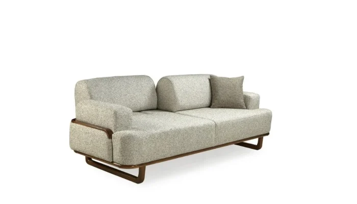 Venedik koltuk modelinin dayanıklılığı artıran fırınlanmış gürgen ahşap ayak ve kumaş dikiş detayı çekimi